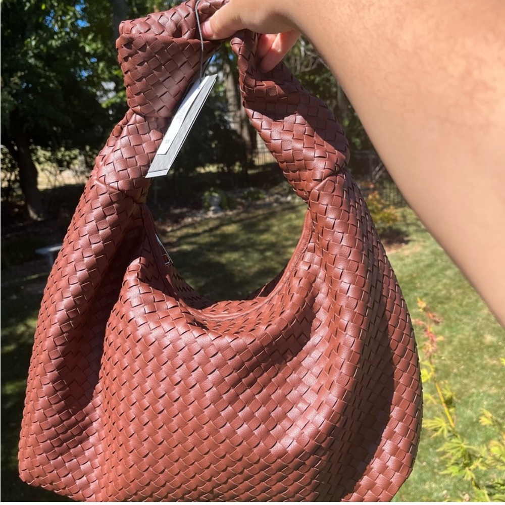Grey label woven obsession purse - brown hobo bag